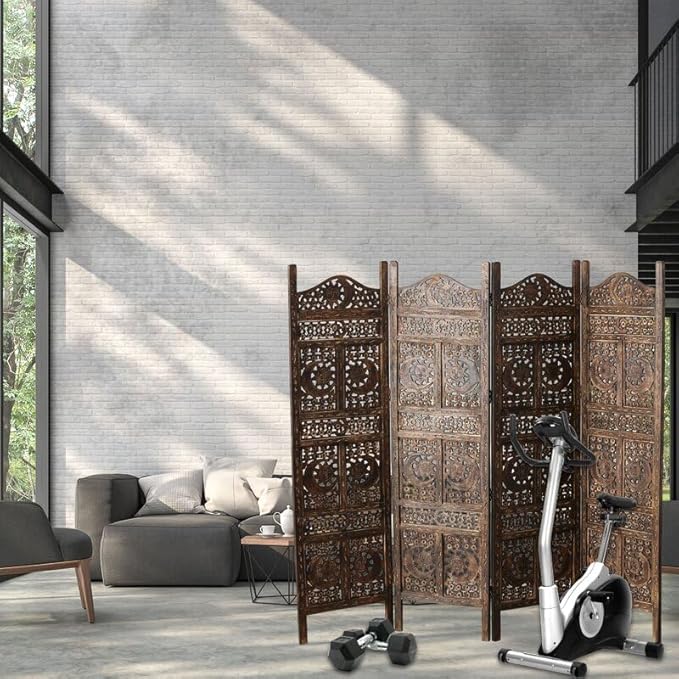 Wooden Sun & Half Moon Pattern Living Room Partition Divider, Carved Wood Folding Room Divider, Folding Privacy Screens, Modern Living Room Bedroom Decoration, Exquisite Carved Freestandings