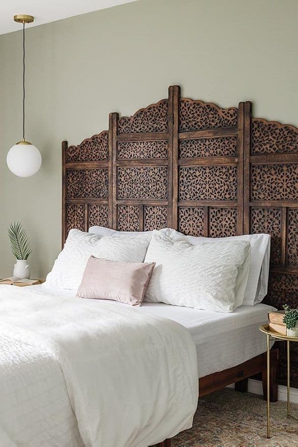 Wooden Laser Panel Room Divider, Carved Wood Folding Room Divider, Folding Privacy Screens, Modern Living Room Bedroom Decoration, Exquisite Carved Freestanding Room Dividers Brown 4 Panels