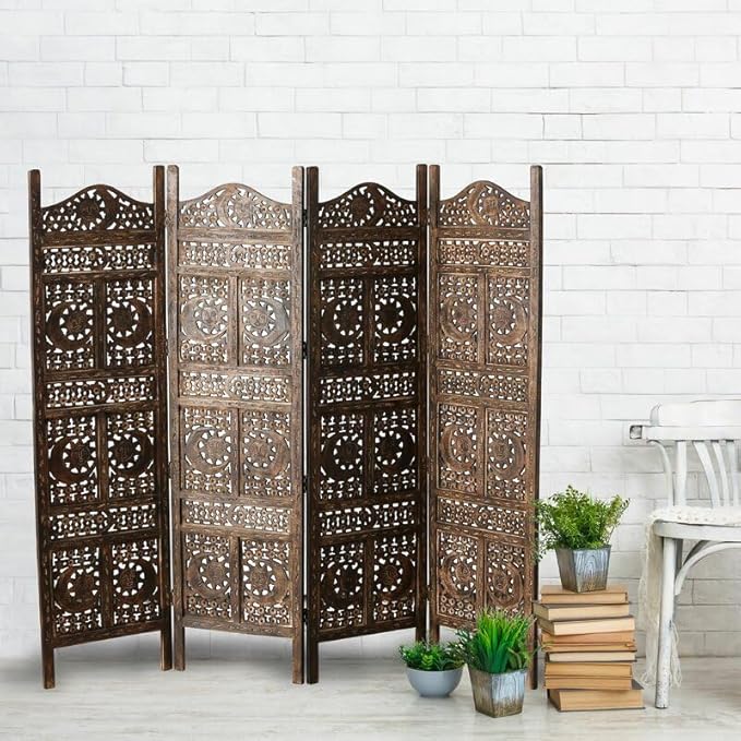 Wooden Sun & Half Moon Pattern Living Room Partition Divider, Carved Wood Folding Room Divider, Folding Privacy Screens, Modern Living Room Bedroom Decoration, Exquisite Carved Freestandings