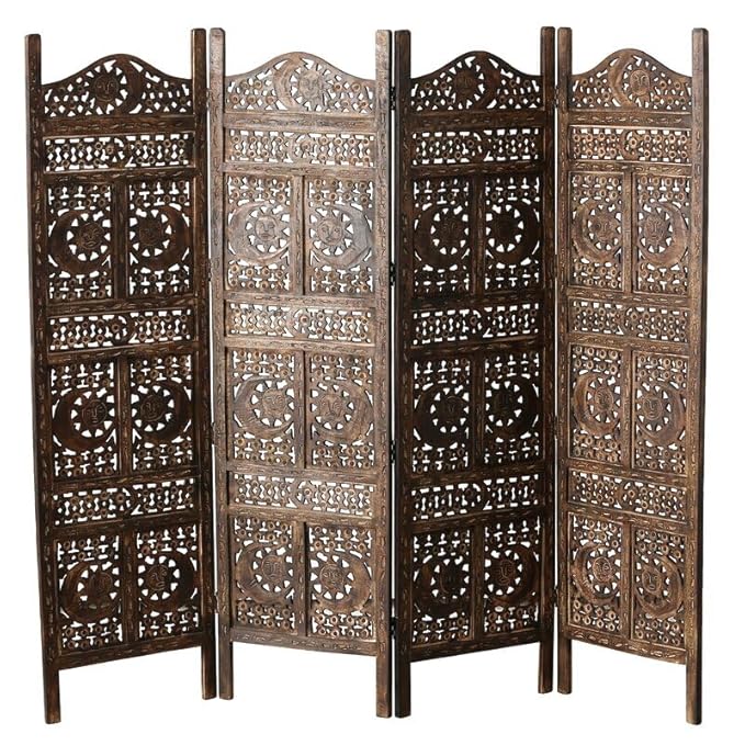 Wooden Sun & Half Moon Pattern Living Room Partition Divider, Carved Wood Folding Room Divider, Folding Privacy Screens, Modern Living Room Bedroom Decoration, Exquisite Carved Freestandings