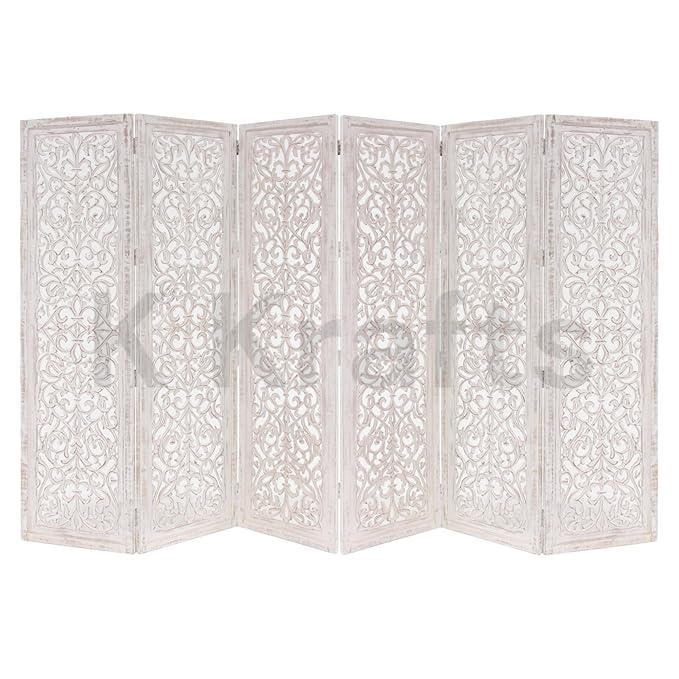Wooden Room Partition, Room Divider, Carved Wood Folding Room Divider, Folding Privacy Screens, Modern Living Room Bedroom Decoration, Room Dividers (Distressed White 5 Panel)