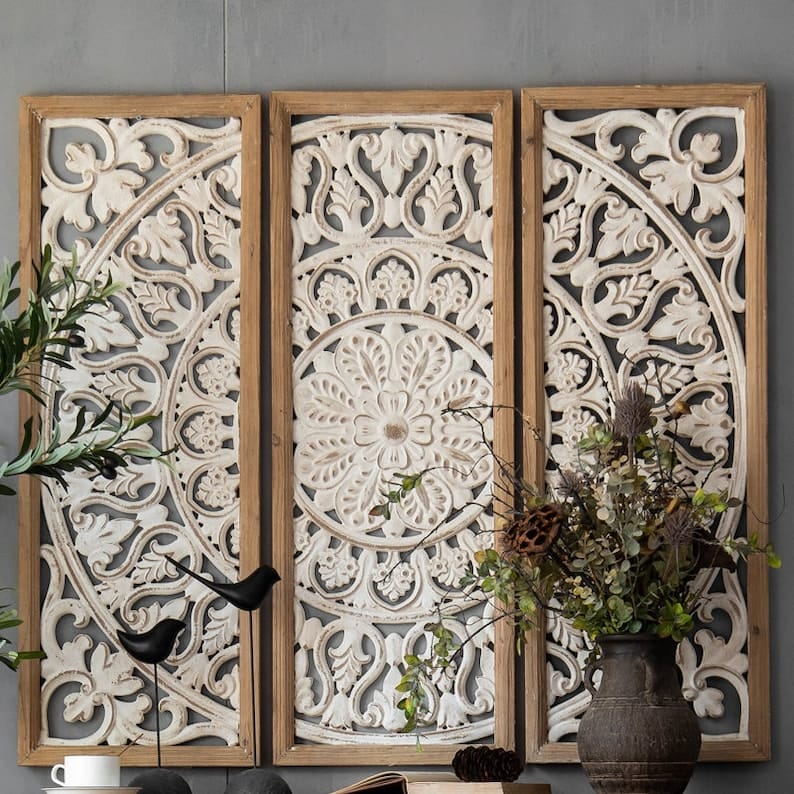Elegant Carved Wooden Wall Panel – Artistic Accent for Modern & Traditional Spaces