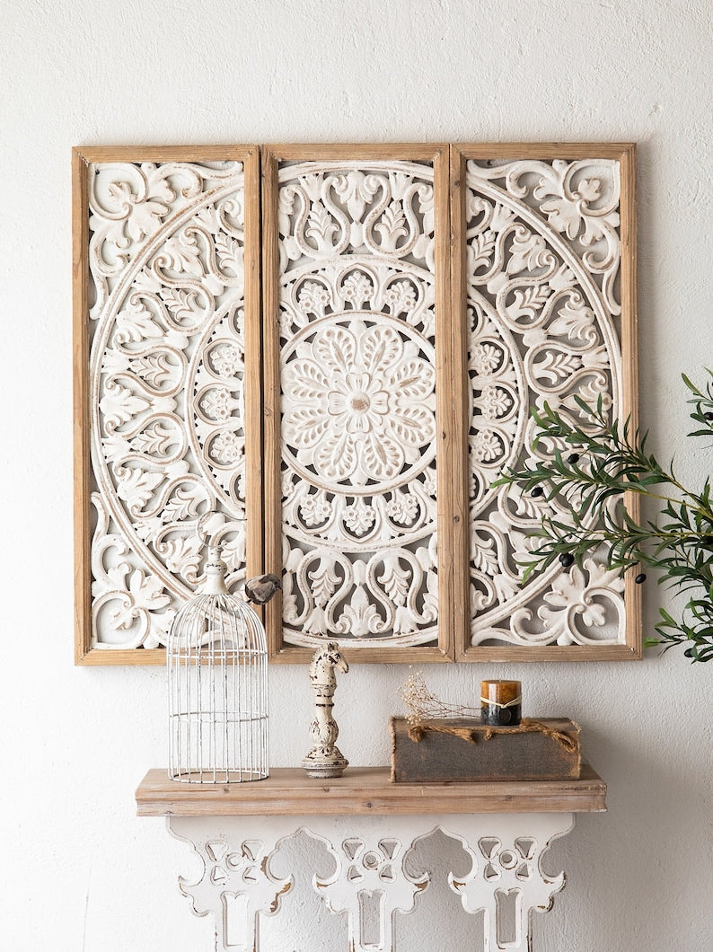 Elegant Carved Wooden Wall Panel – Artistic Accent for Modern & Traditional Spaces