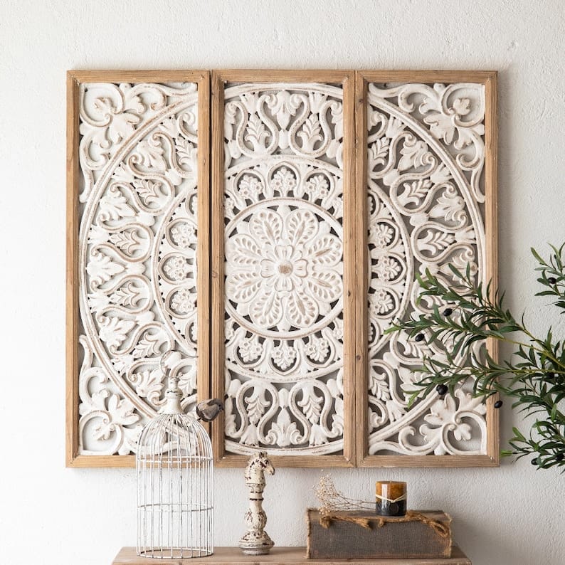 Elegant Carved Wooden Wall Panel – Artistic Accent for Modern & Traditional Spaces